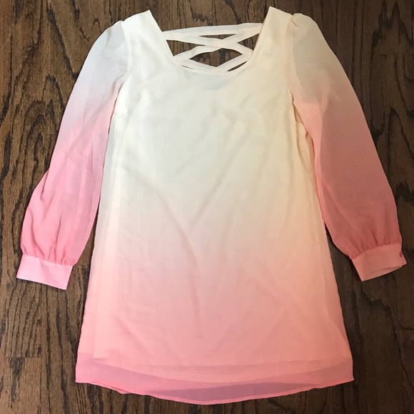 Pink ombré long sleeved shift dress w/ cross back - Picture 2 of 7